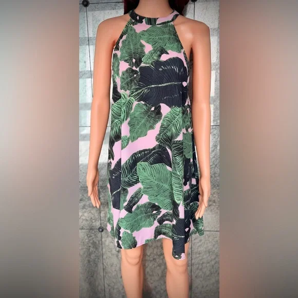 Tropical Green and Pink Midi Dress - Picture 2 of 16